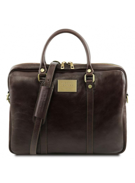 Luxusná kožená taška na notebook PRATO | TUSCANY Dark Brown - All4Men.sk