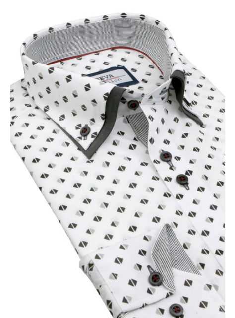 Trendová košeľa dlhý rukáv BEVA SLIM biela, šedý vzor - All4Men.sk