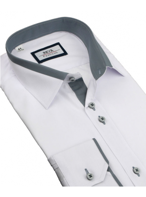Bielo-šedá elegantná slim košeľa BEVA 2k140 - All4Men.sk