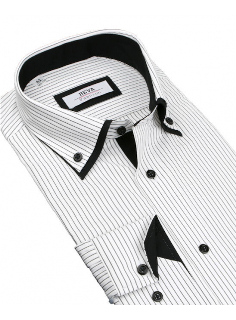 Biela košeľa s čiernymi prúžkami BEVA KLASIK 2K237 182-188 cm - All4Men.sk