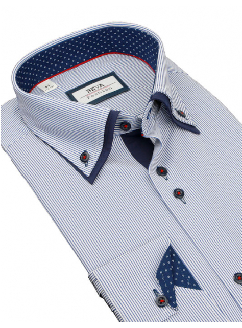 Modro-biela prúžkovaná košeľa BEVA KLASIK 2K239 - All4Men.sk