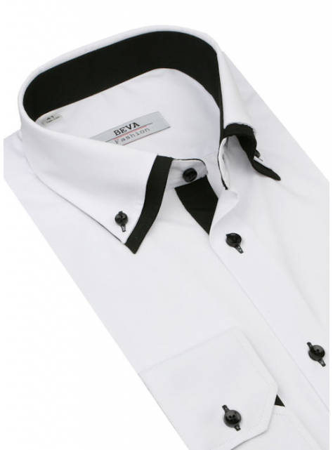 Bielo-čierna predĺžená košeľa BEVA KLASIK K310 - All4Men.sk