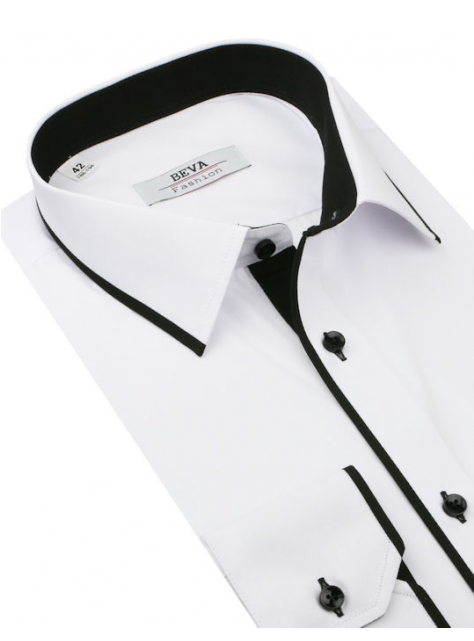 Bielo-čierna predĺžená košeľa BEVA slim 2K127 - All4Men.sk