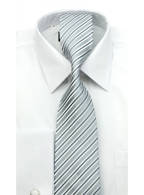 Strieborná kravata so šedými a bielymi prúžkami - All4Men.sk