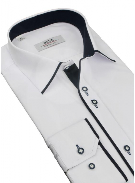 Obleková bielo-modrá košeľa predĺžená BEVA Klasik 137/1/DR/2T58 - All4Men.sk