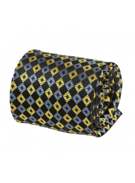 Čierna kravata so žltými a šedými štvorčekmi - All4Men.sk