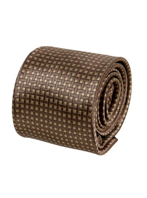 Elegantná hnedo-béžová mriežkovaná kravata  - All4Men.sk