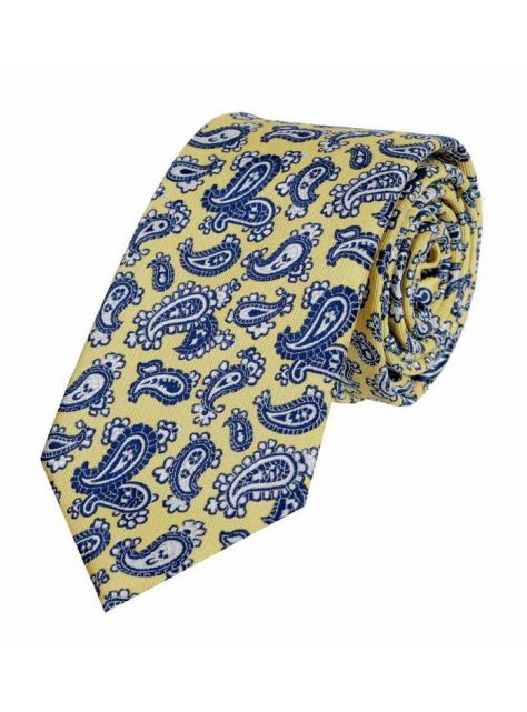 Žltá SLIM kravata s kašmírovým vzorom  ORSI 3000-1752 - All4Men.sk