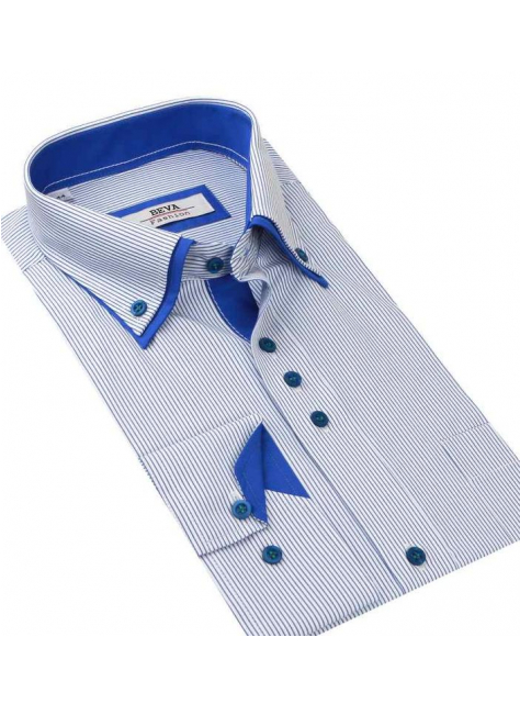 Biela košeľa s modrými prúžkami BEVA KLASIK 2K54 - All4Men.sk