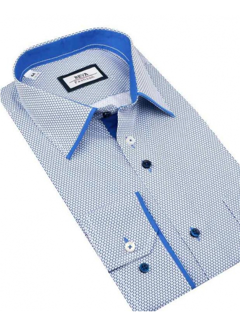 Bielo-modrá pánska košeľa dlhý rukáv BEVA KLASIK 2T131 - All4Men.sk