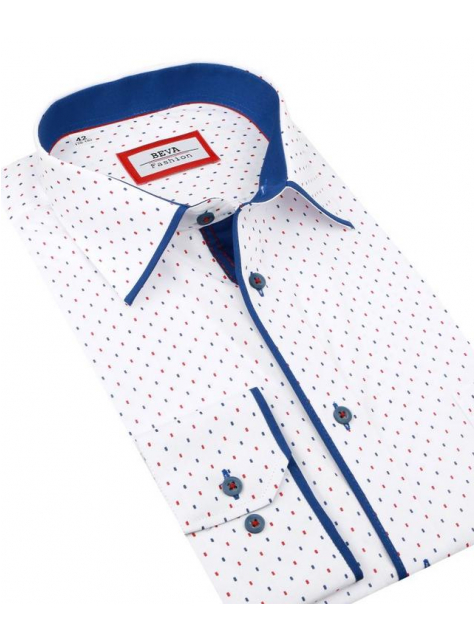 Biela košeľa BEVA KLASIK modrý a červený vzor 2T126 - All4Men.sk