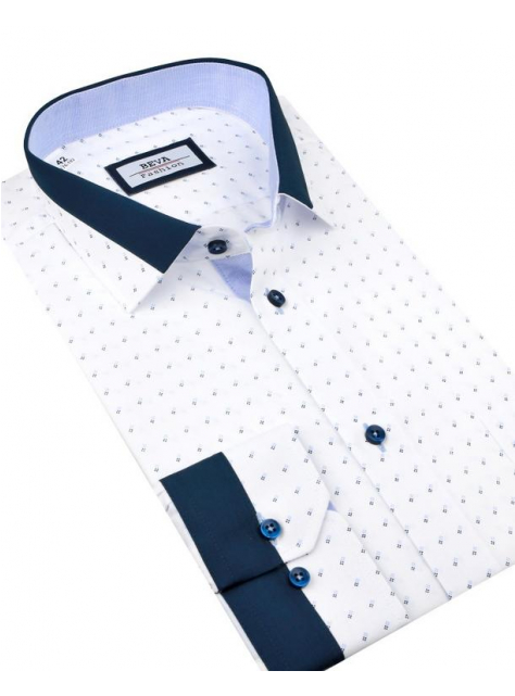 Pánska business biela košeľa BEVA SLIM modrý vzor 2T124 - All4Men.sk