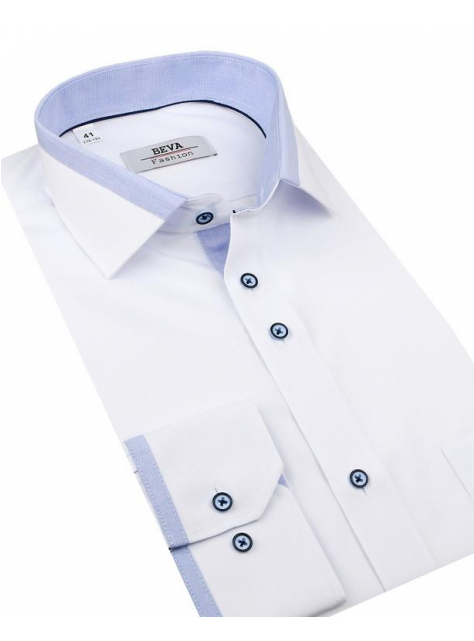 Biela obleková košeľa BEVA KLASIK modrý kontrast 2T133 - All4Men.sk