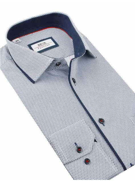Modro - biela vzorovaná košeľa BEVA SLIM 2T119 - All4Men.sk