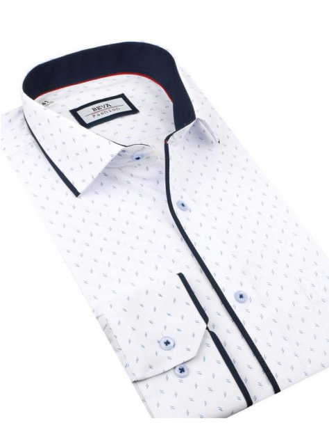 Elegantná biela košeľa BEVA SLIM modrý vzor 2T136 - All4Men.sk