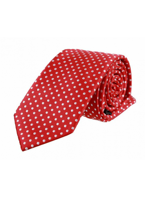 Pánska červená kravata s bodkami ORSI 190 - All4Men.sk