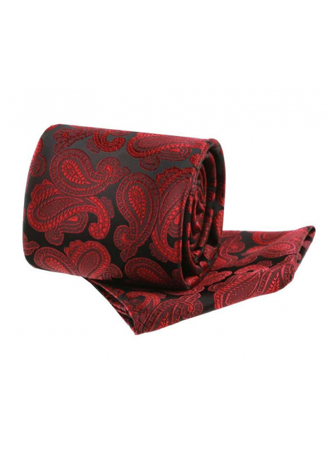 Červeno-čierny set kravaty a vreckovky s kašmírovým vzorom  - All4Men.sk