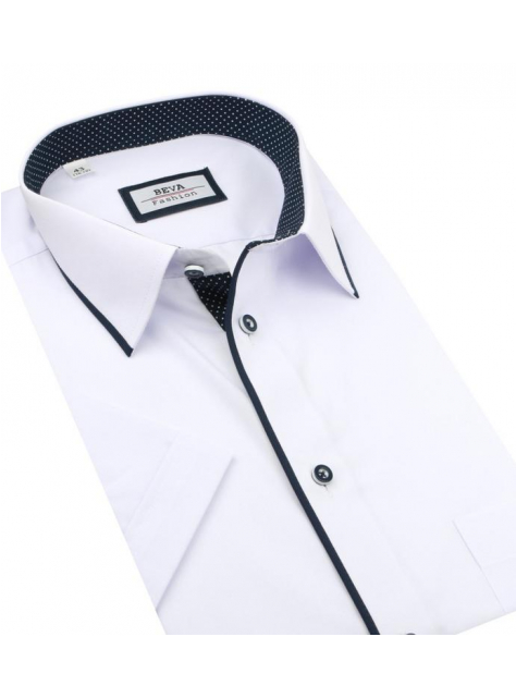 Elegantná biela košeľa s modrým kontrastom BEVA SLIM krátky rukáv - All4Men.sk
