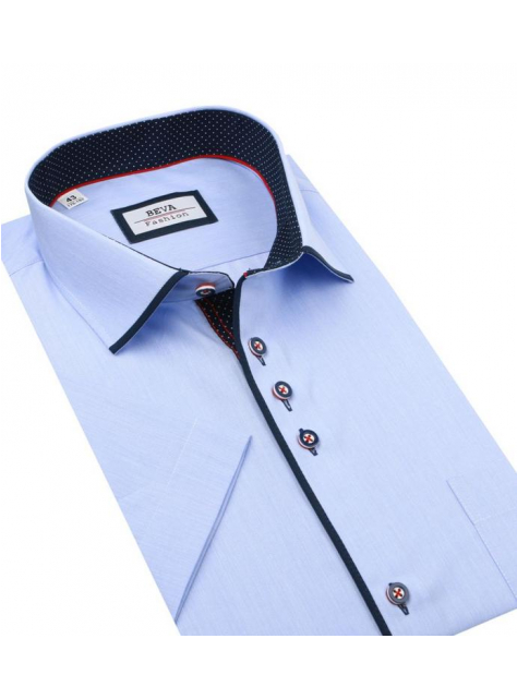 Modrá pánska košeľa s krátkym rukávom BEVA KLASIK - All4Men.sk