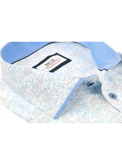 Bielo- modrá SLIM košeľa vzorovaná BEVA kr.rukáv - All4Men.sk