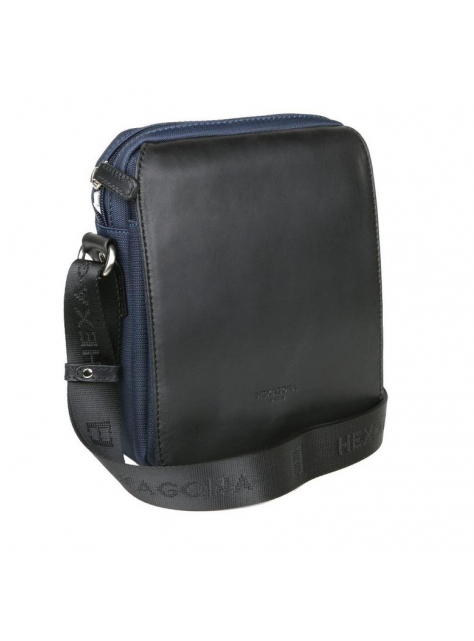 Príručná taška na rameno HEXAGONA nylon-koža, čierno-modrá  - All4Men.sk