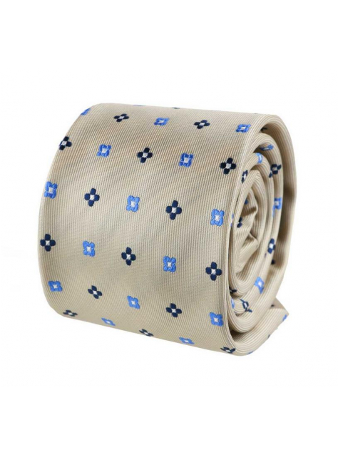 Béžová pánska kravata ORSI modrý vzor 7 cm - All4Men.sk