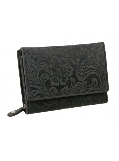 Dámska stredná RFID peňaženka s potlačou, čierna koža - All4Men.sk