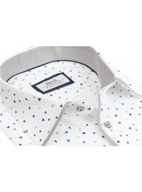 Pánska biela SLIM košeľa so šedým vzorom BEVA dlhý rukáv - All4Men.sk