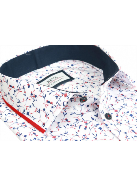 Biela pánska košeľa so vzorom BEVA SLIM dlhý rukáv - All4Men.sk