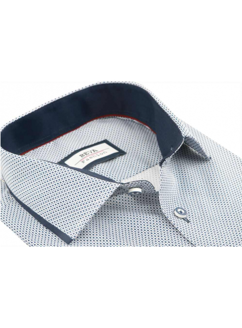 Bielo- modrá vzorovaná košeľa s dlhým rukávom BEVA KLASIK - All4Men.sk