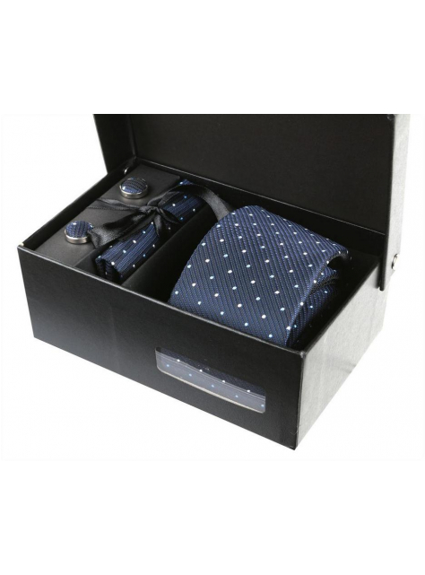 Kravatový box 3- dielny EXCLUSIVE ORSI modrý s bodkami - All4Men.sk