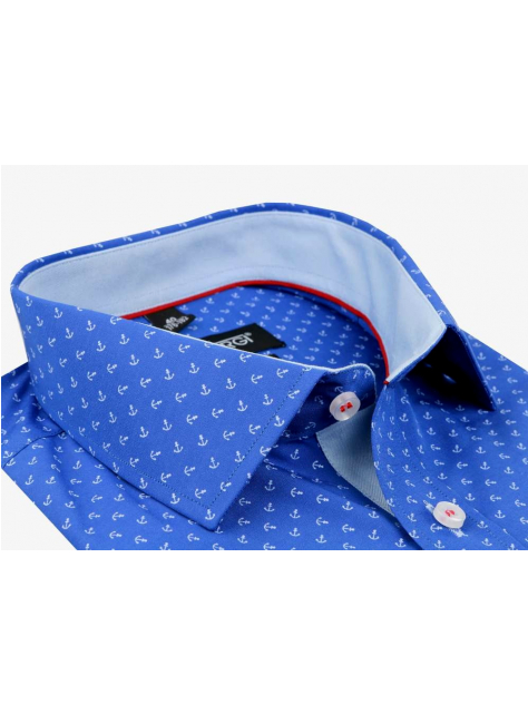 Modrá parížska slim košeľa so vzorom VENERGI  - All4Men.sk
