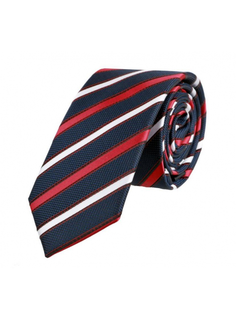 Modro-čierna kravata s bielymi a červenými pruhmi 6 cm - All4Men.sk