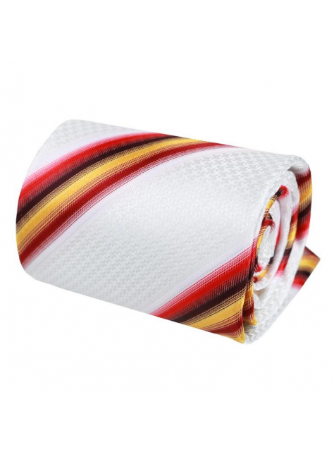 Biela kravata s farebnými prúžkami 9,5 cm - All4Men.sk