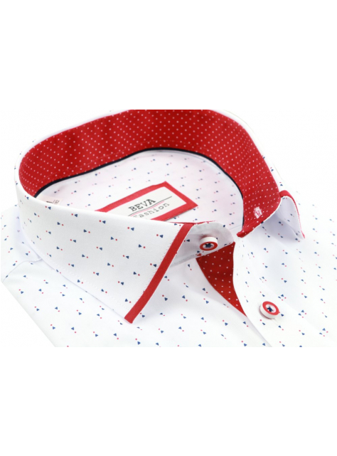 Košeľa s krátkym rukávom BEVA Klasik, bielo-červená - All4Men.sk