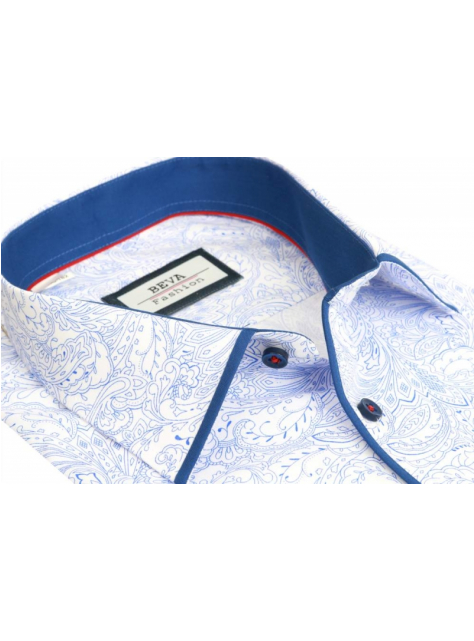 Trendová košeľa BEVA SLIM biela, modrý vzor T2011 - All4Men.sk