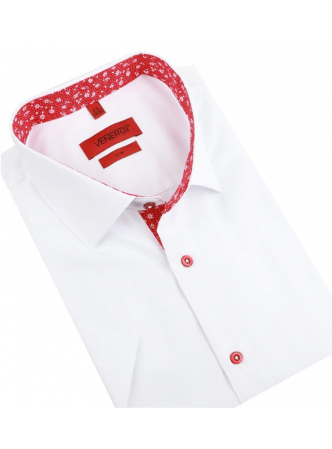 Bielo-červená košeľa kr.rukáv VENERGI Slim - All4Men.sk