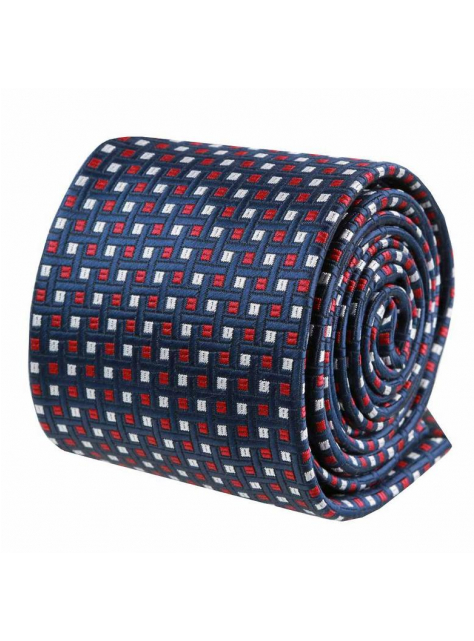 Modrá kravata ORSI, biele a červené štvorčeky - All4Men.sk