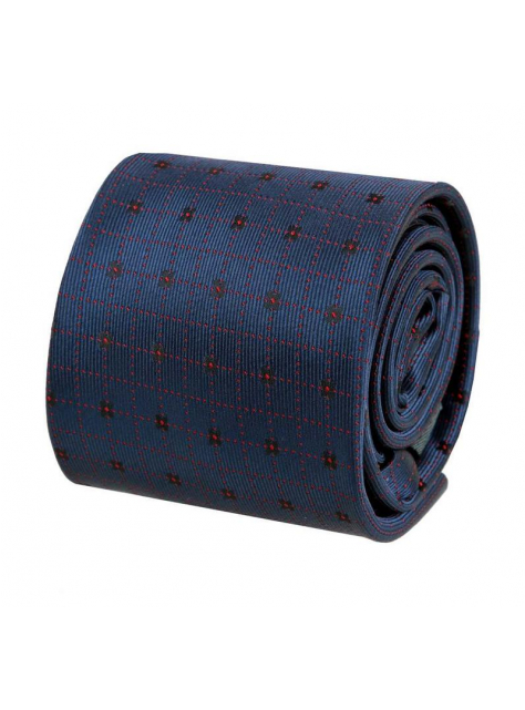 Tmavomodrá kravata s tkaným červeným vzorom - All4Men.sk