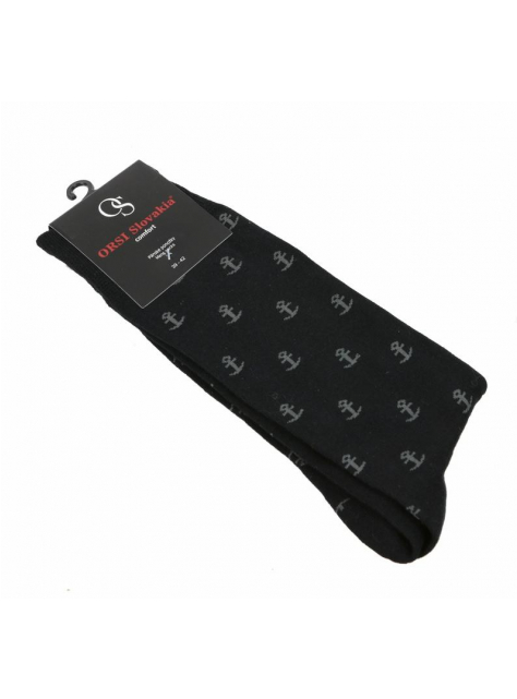 Štýlové čierne ponožky ORSI vzor šedé kotvy - All4Men.sk