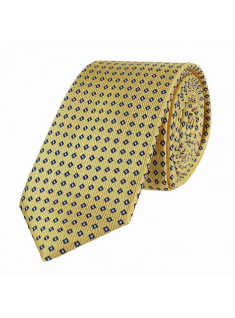 Slim kravata 6 cm, žltá s modrým vzorom - All4Men.sk