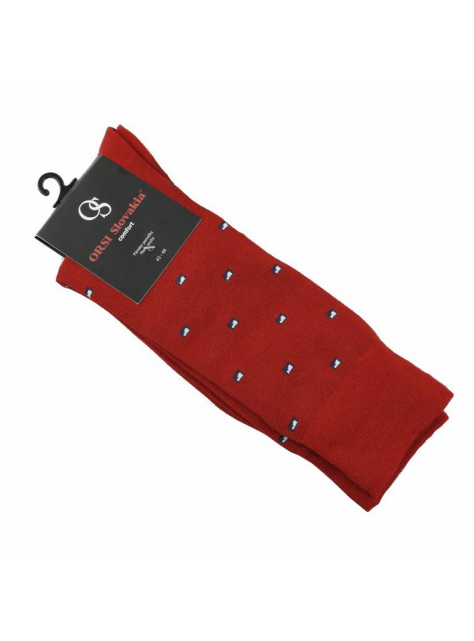 Štýlové pánske červené ponožky ORSI, modro-biely vzor - All4Men.sk