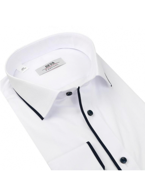 Biela košeľa s čiernym lemom BEVA Regular - All4Men.sk