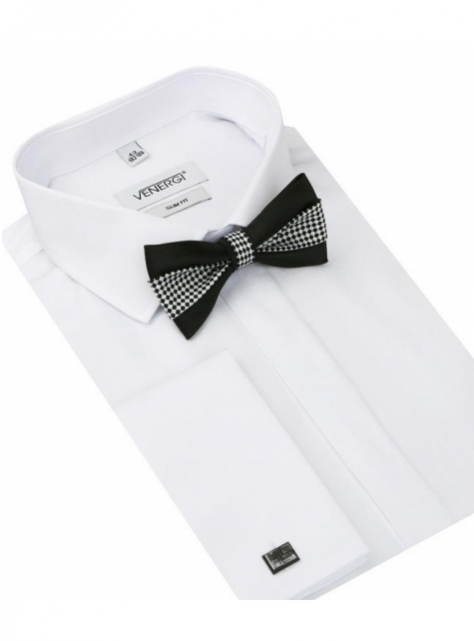 Spoločenská biela košeľa VENERGI slim, tkaný vzor, 164-170 cm - All4Men.sk