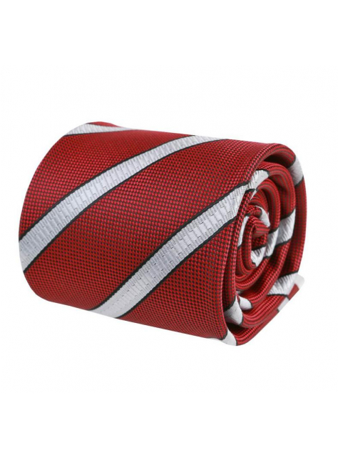 Červená tmavá kravata so striebornými prúžkami 8 cm - All4Men.sk