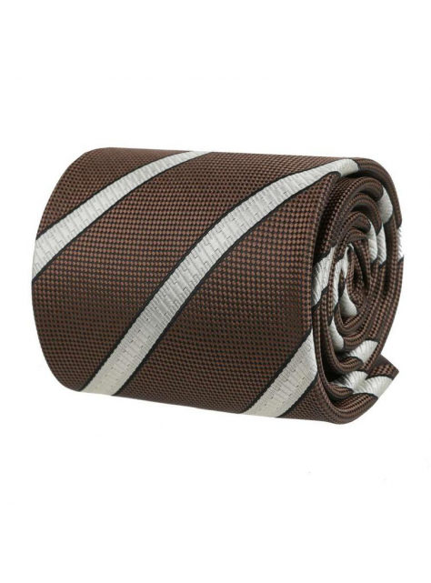 Pánska kravata, hnedá so striebornými prúžkami 8 cm - All4Men.sk