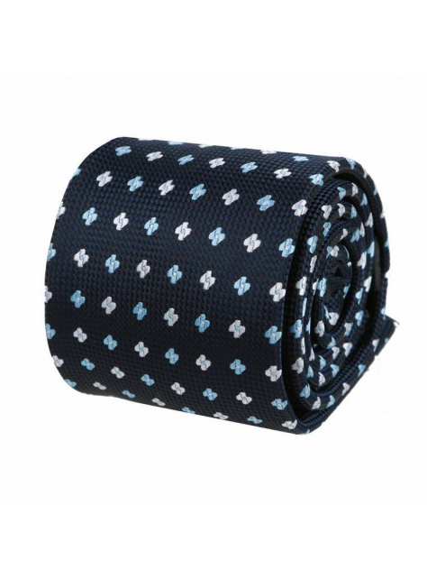 Modrá tmavá kravata 7 cm, bielo-modrý vzor - All4Men.sk