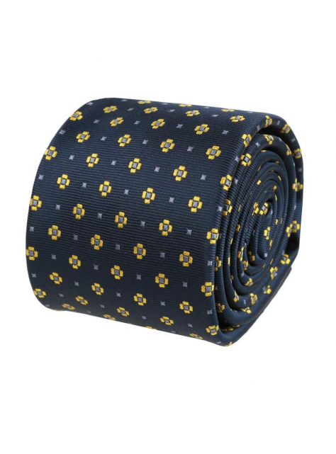 Modrá tmavá kravata 7 cm, žltý vzor - All4Men.sk
