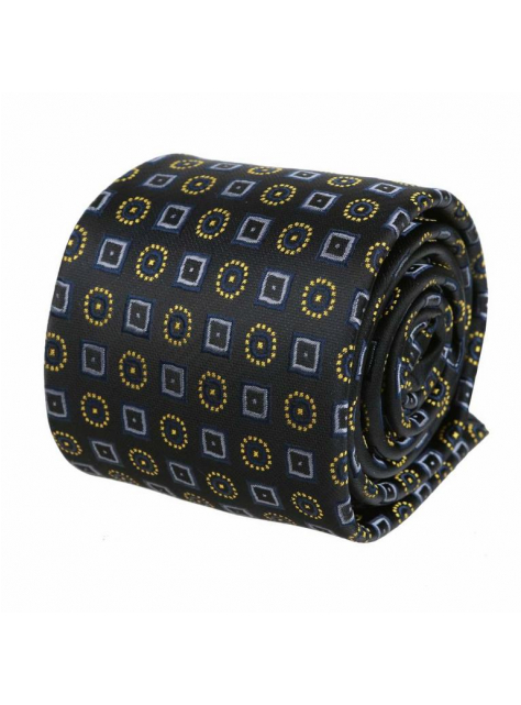Elegantná čierna kravata 7 cm, žlto-šedý vzor - All4Men.sk