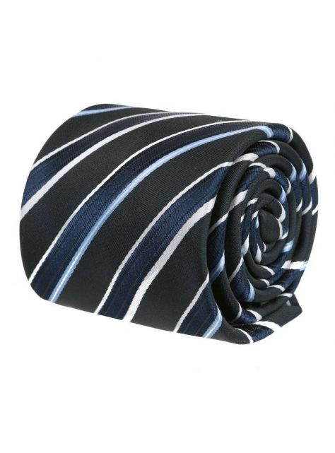 Čierna kravata, modré a bielo-strieborné prúžky - All4Men.sk